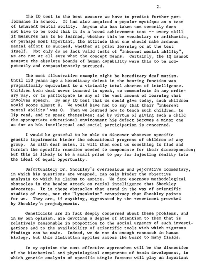 NLM pirated bbaoip JL on Shockley's Accusation of Lysenkoism 8-21-69 p2